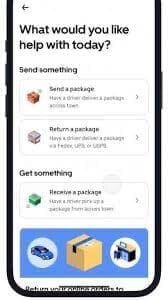 Screenshot of Uber Package Return service page